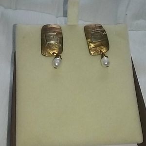 Copper, Silver and pearl earrings